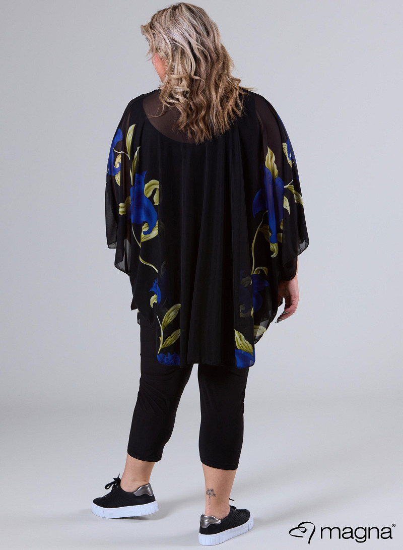 Poncho i chiffong med blommönster, kornblå - 2