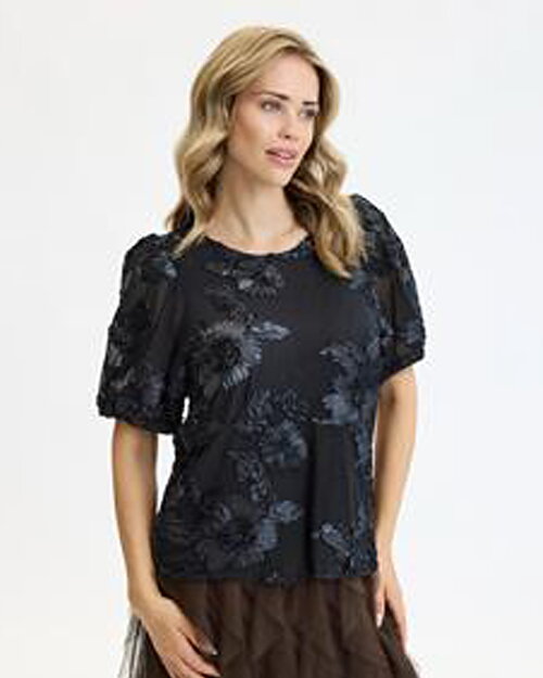 Topp Cadeau blommig svart/svart - 3