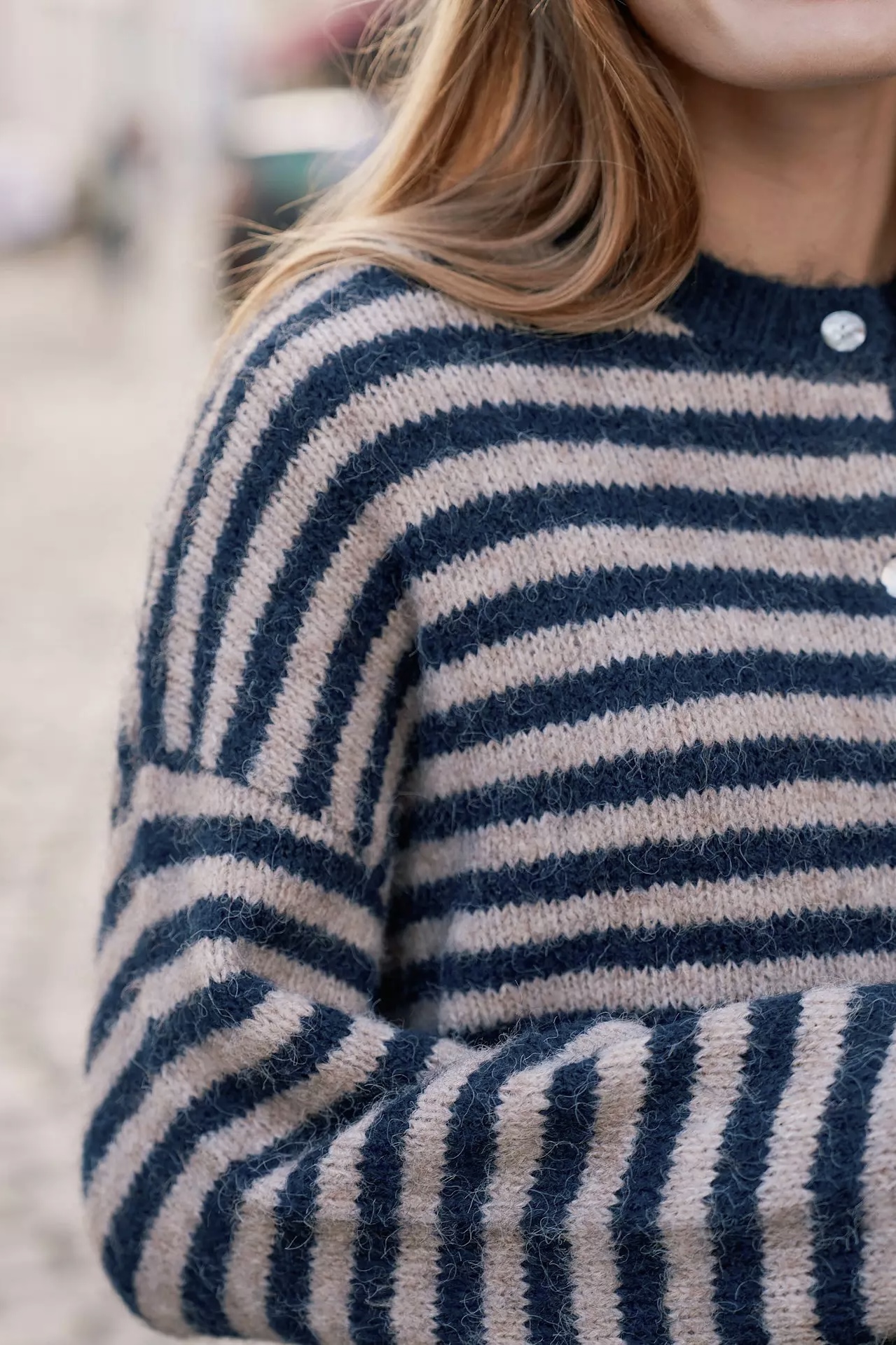 Neo Noir  - Isana Stripe  Fluffy Knit Cardigan Navy Striped - 6