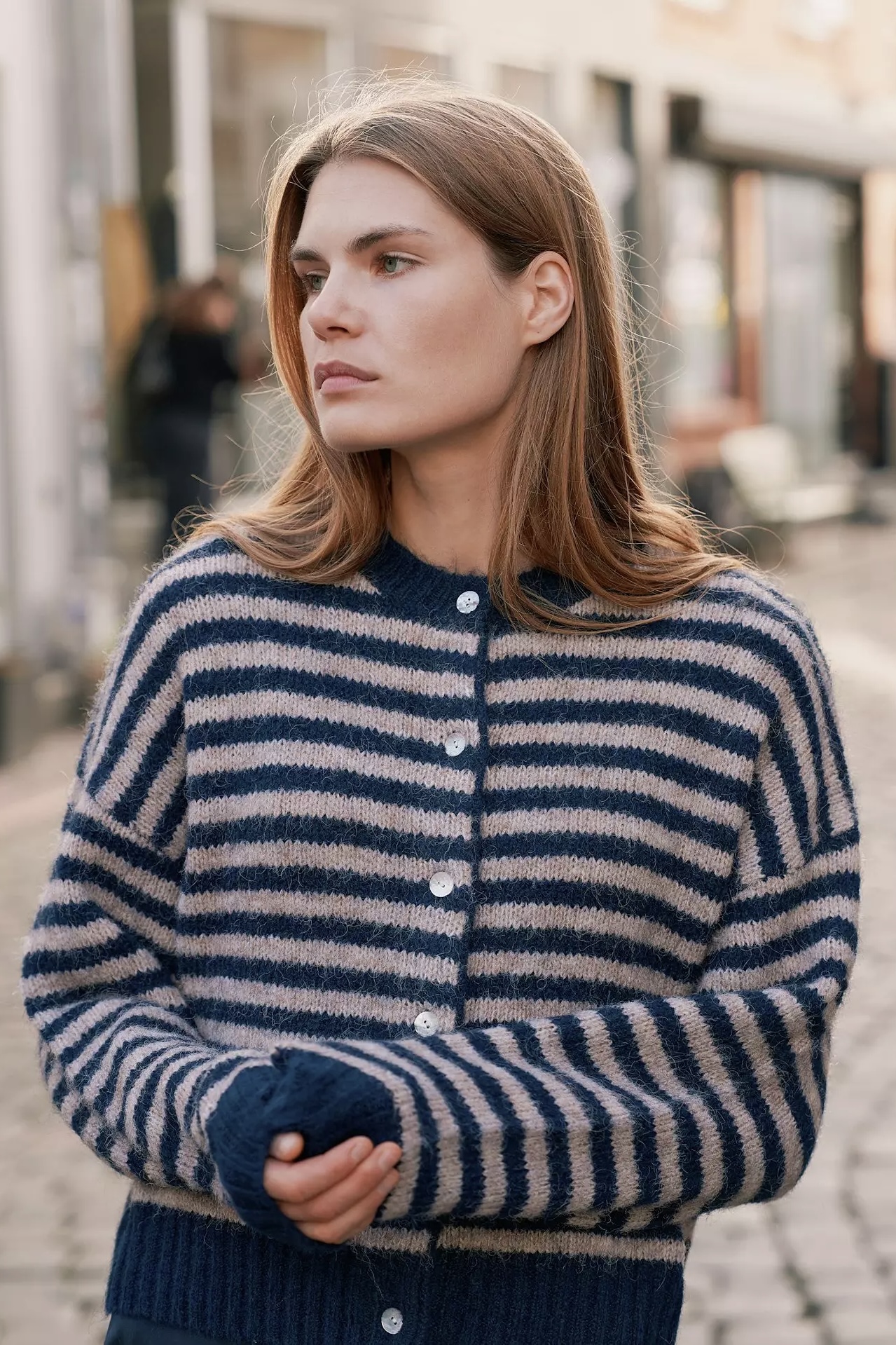 Neo Noir  - Isana Stripe  Fluffy Knit Cardigan Navy Striped - 4