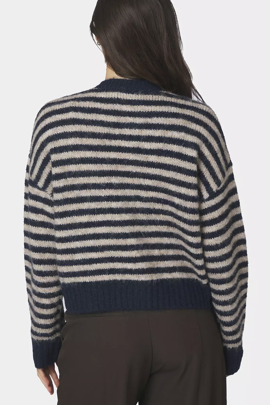 Neo Noir  - Isana Stripe  Fluffy Knit Cardigan Navy Striped - 3