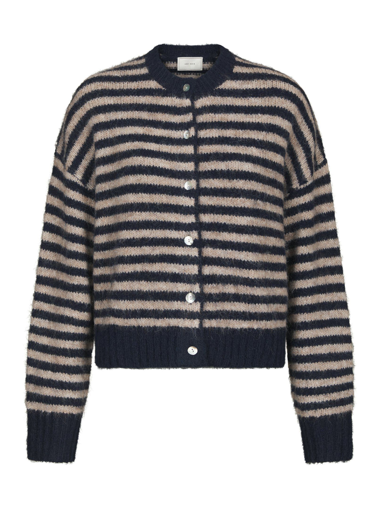 Neo Noir  - Isana Stripe  Fluffy Knit Cardigan Navy Striped - 8