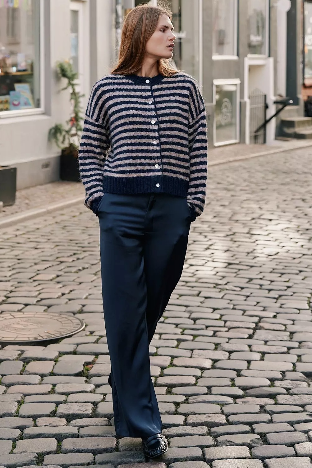 Neo Noir  - Isana Stripe  Fluffy Knit Cardigan Navy Striped - 7