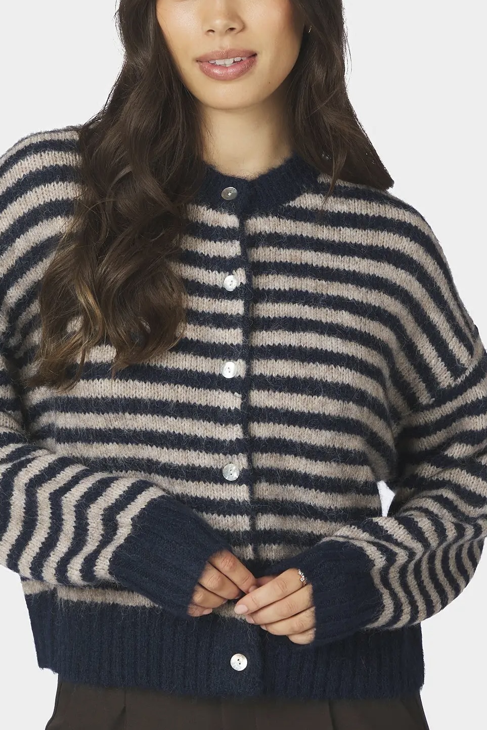 Neo Noir  - Isana Stripe  Fluffy Knit Cardigan Navy Striped - 2