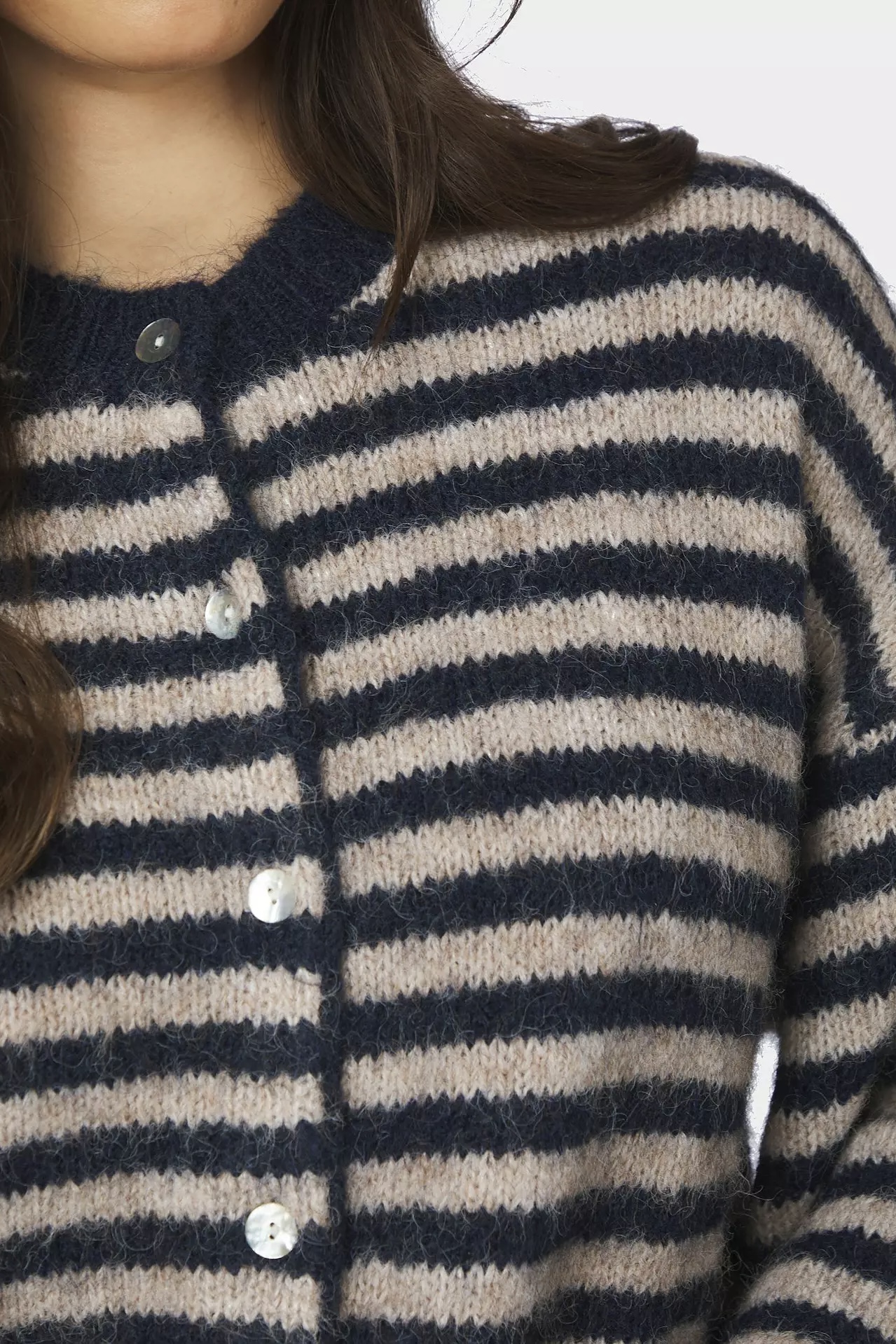 Neo Noir  - Isana Stripe  Fluffy Knit Cardigan Navy Striped - 10