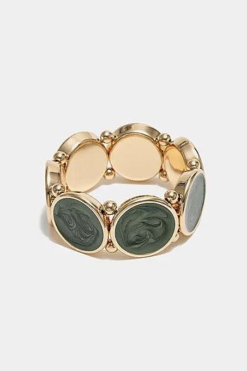 Bow 19 - Ava Pearl Elastic Bracelet Dark Green & Nougat
