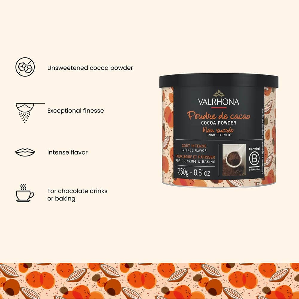 Cacao in polvere Valrhona 250 g – fine e non zuccherato per dolci o bevande