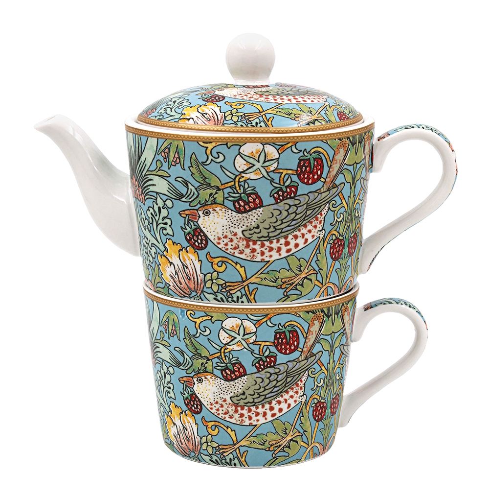 William Morris Teal Strawberry Thief  - Tea For One Set