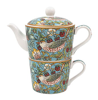 William Morris Teal Strawberry Thief  - Tea For One Set