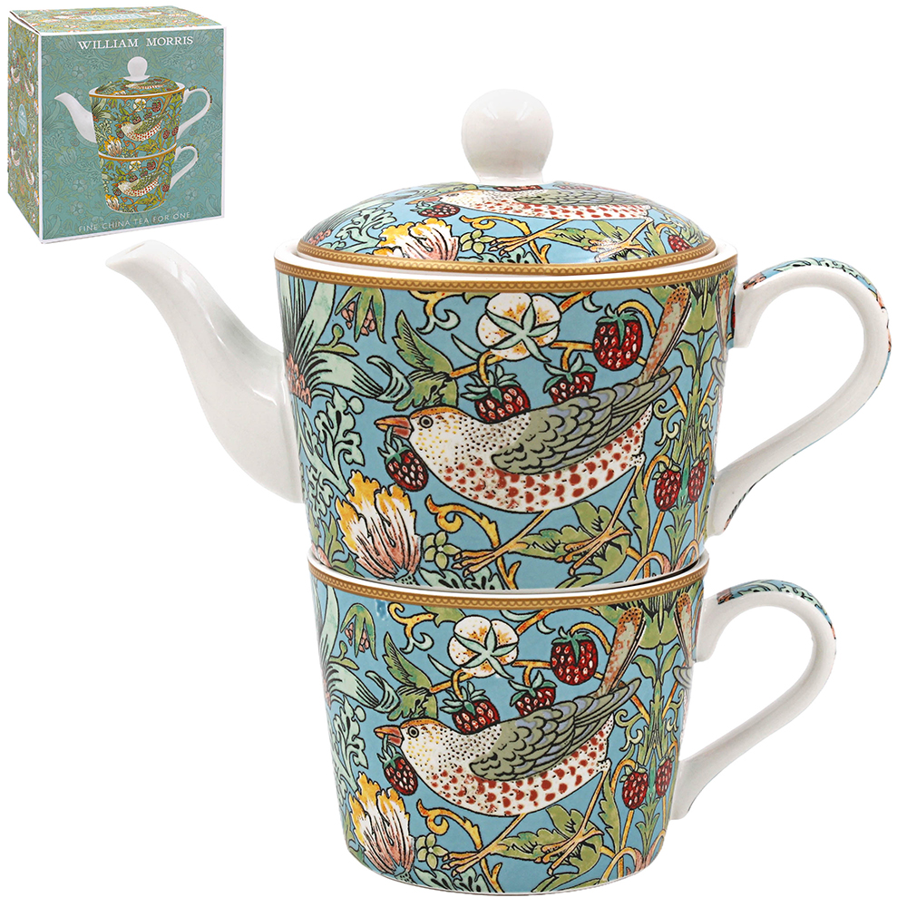 William Morris Teal Strawberry Thief  - Tea For One Set - 2