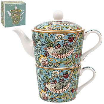 William Morris Teal Strawberry Thief  - Tea For One Set