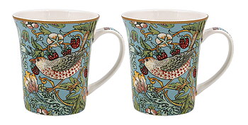 William Morris Teal Strawberry Thief - 2-pack muggar i presentkartong