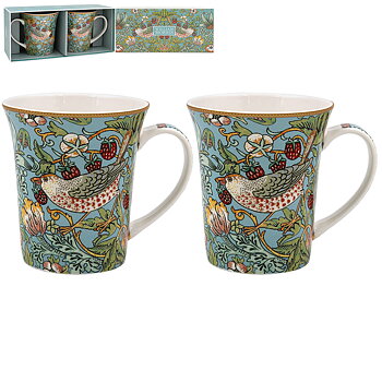 William Morris Teal Strawberry Thief - 2-pack muggar i presentkartong