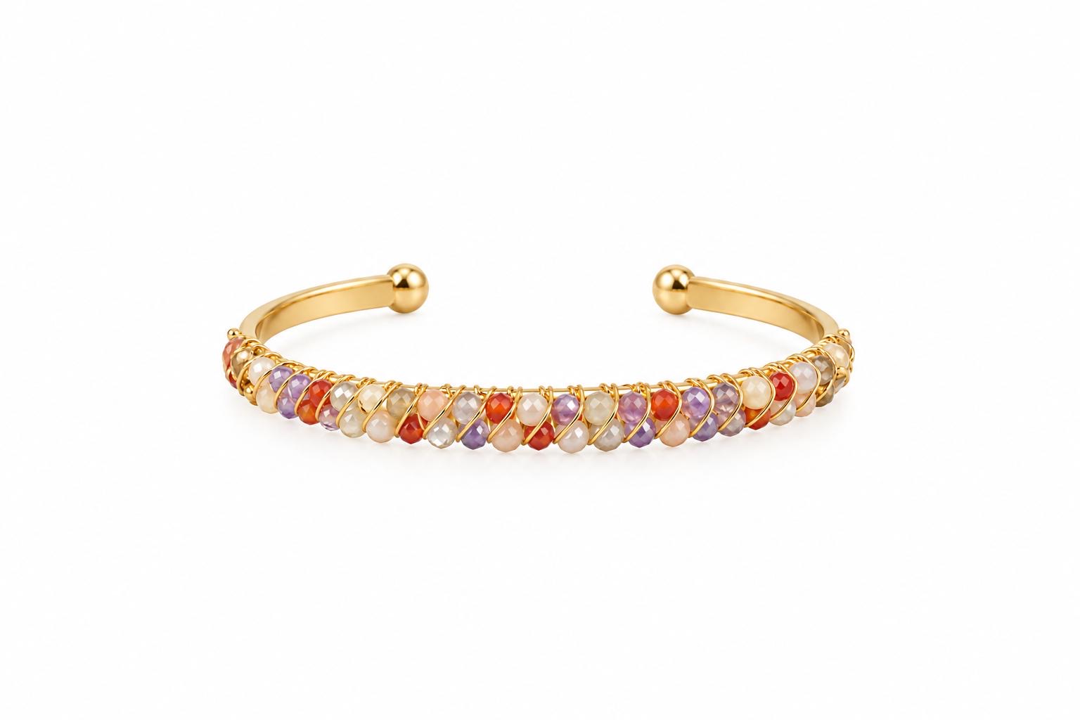 Lyre Large Bangle Armband - Rött och lila pärlor