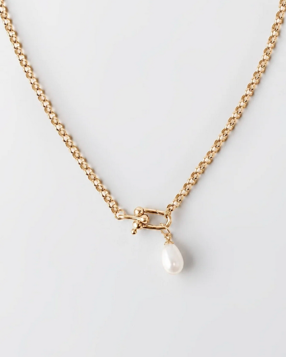 Droplet Pearl Pendant Necklace - Gold 