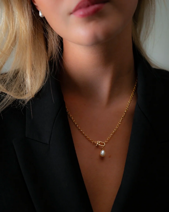 Droplet Pearl Pendant Necklace - Gold 