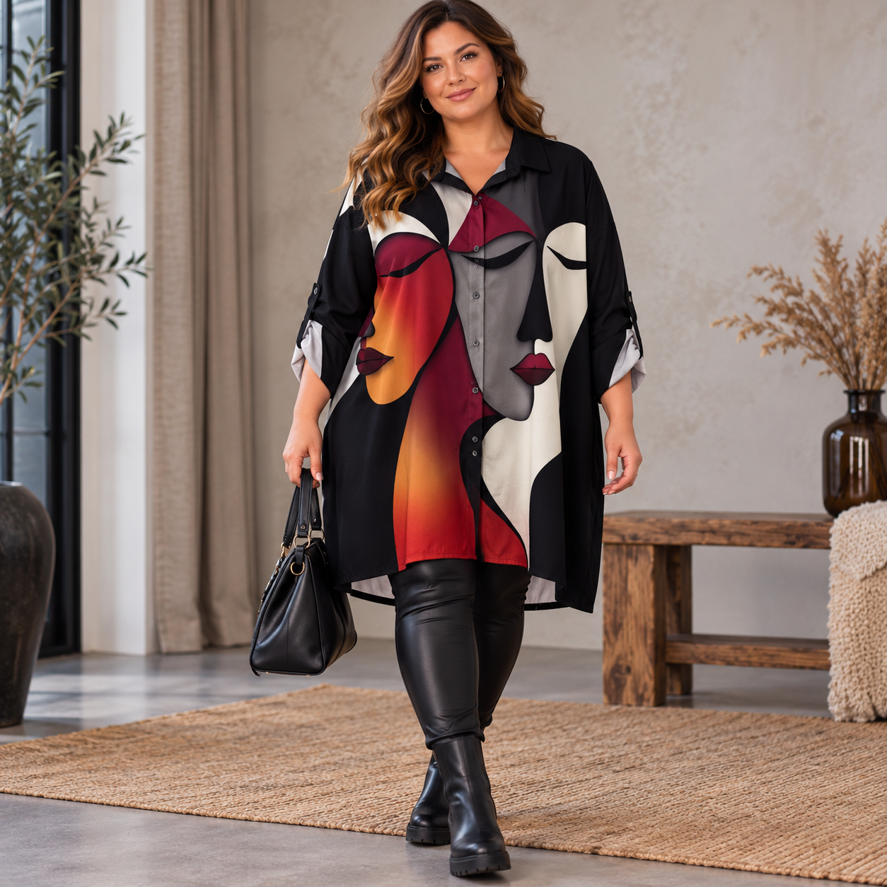 Skjorta med mönster, svart 