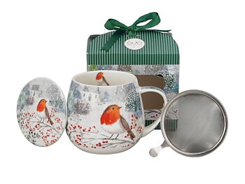 Robin in Snow - Mugg Barrel med tesil (The Art Gallery)