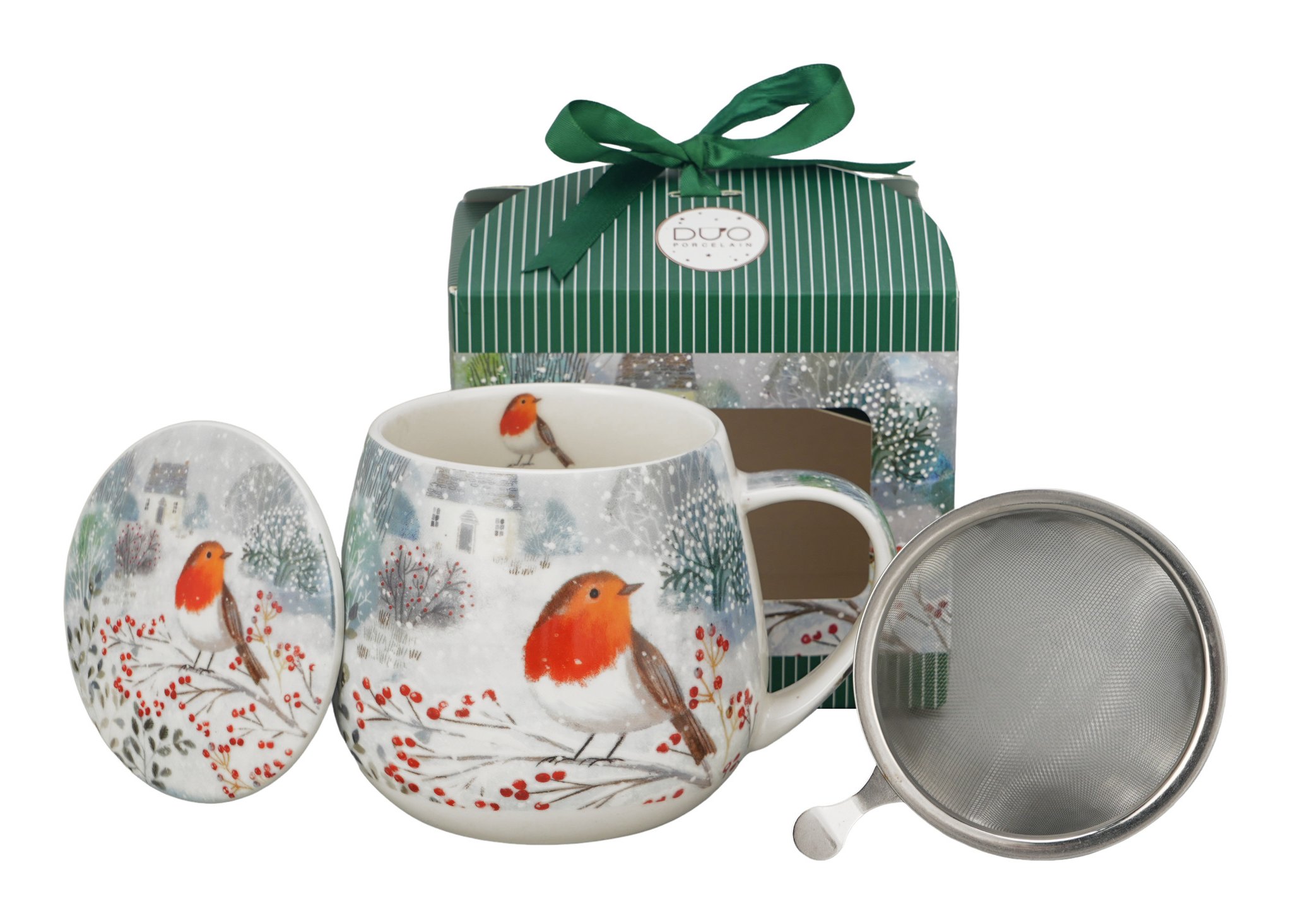 Robin in Snow - Mugg Barrel med tesil (The Art Gallery) - 4