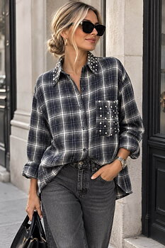 Shirt check rhinestones blue