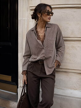 Shirt lace details brown