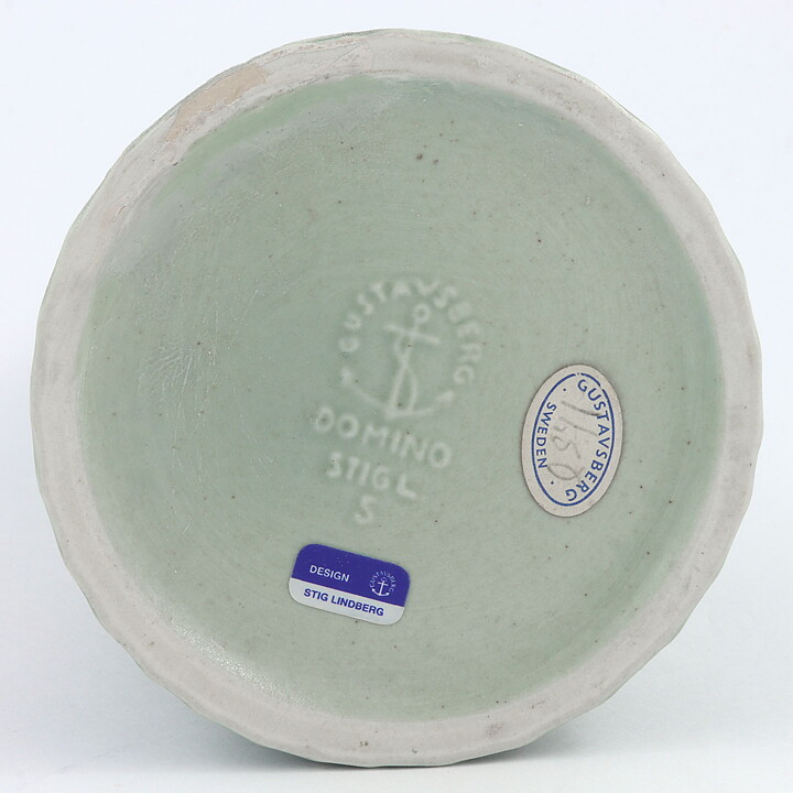 Stig Lindberg (Domino 1954) Green Cone Vase with Relief Decor 23 cm (Rare Color)