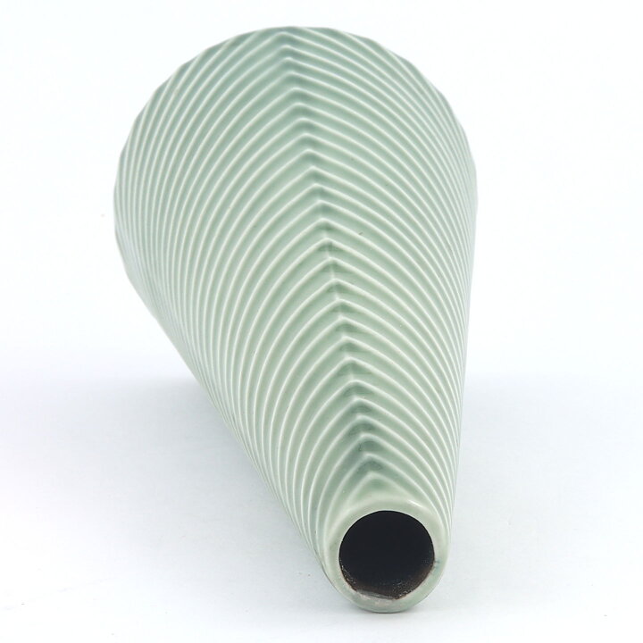 Stig Lindberg (Domino 1954) Green Cone Vase with Relief Decor 23 cm (Rare Color)