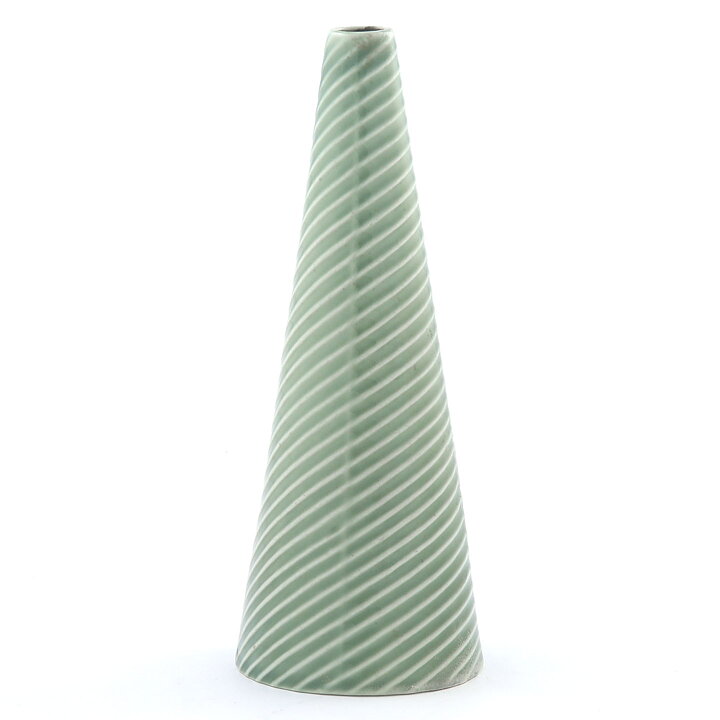Stig Lindberg (Domino 1954) Green Cone Vase with Relief Decor 23 cm (Rare Color)