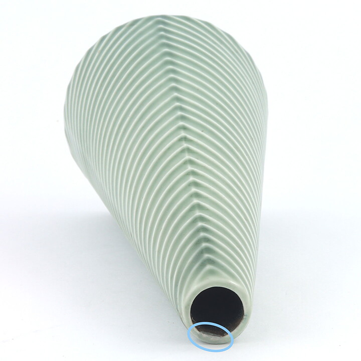 Stig Lindberg (Domino 1954) Green Cone Vase with Relief Decor 23 cm (Rare Color)
