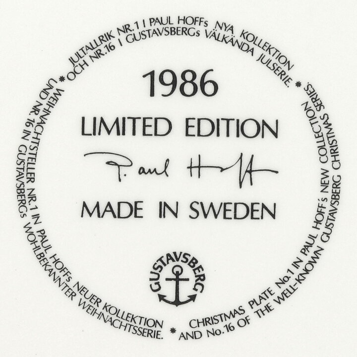 Paul Hoff (Jultallrik 1986) Wall Plate with Christmas Motif 22 cm <with Box>