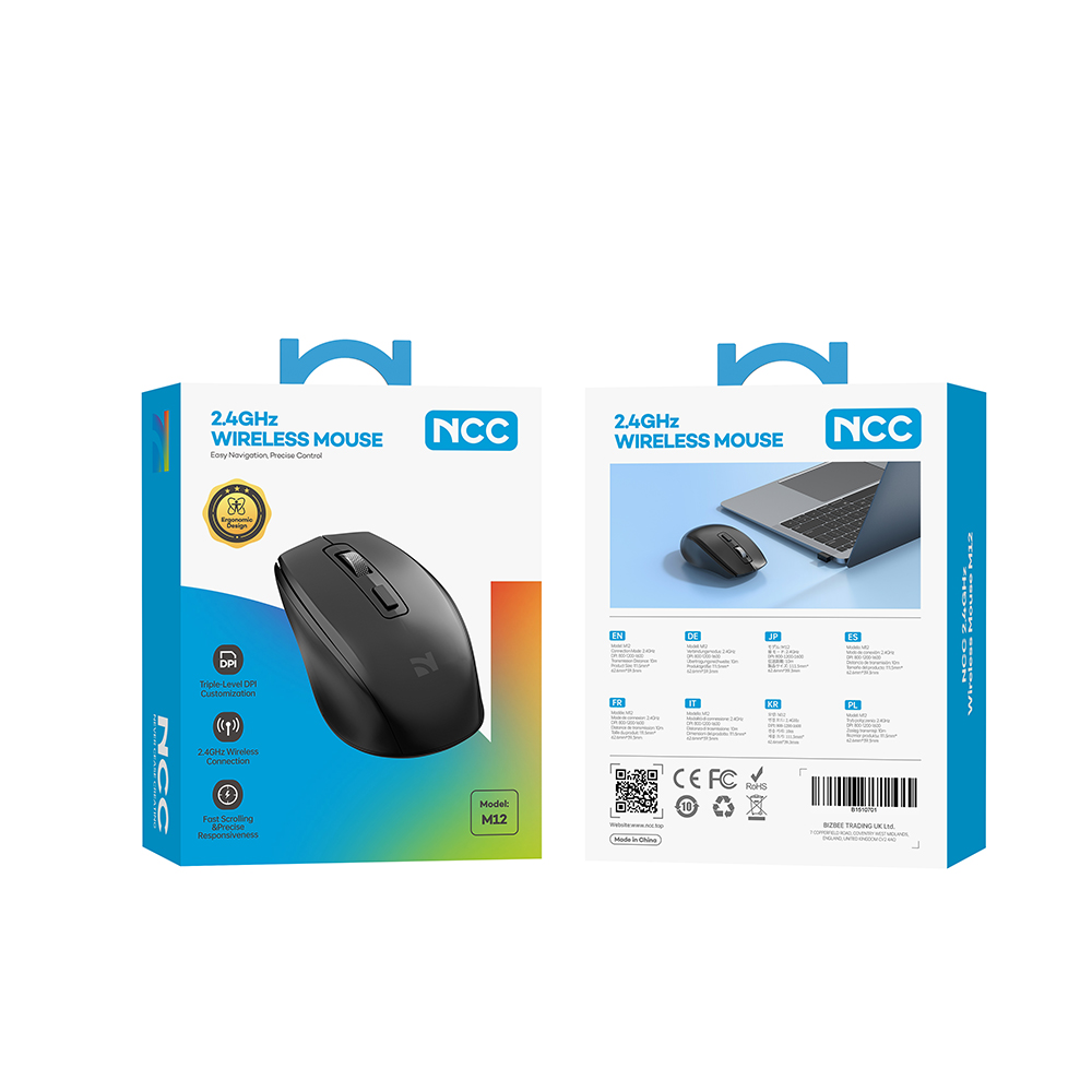 Wireless Mouse M12 With Adjustable  DPI And Metal Roller