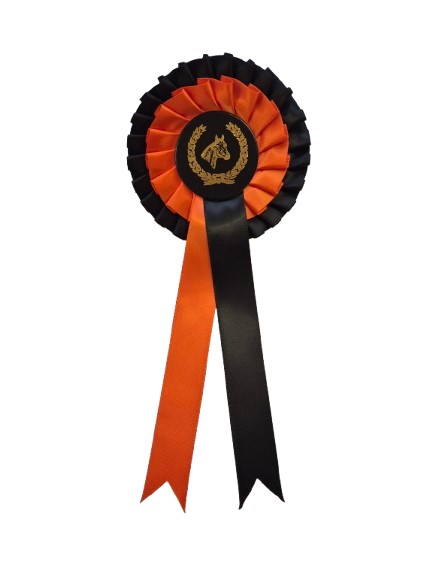 Pferdrosette, Halloween-Farben, 2 Kränze, 2 Bänder – SCHWARZ/ORANGE