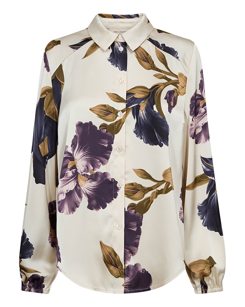 Blus Zila blå/lila blommor ljusbeige botten