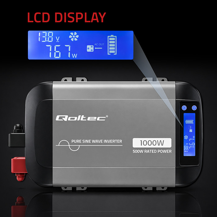 Omformare/Inverter 12V till 230V 500/1000W - Ren sinus - QOLTEC