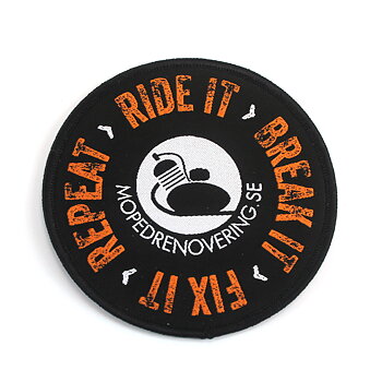 Mopedrenoverings unika tygmärke. RIDE IT - BREAK IT - FIX IT - REPEAT! 