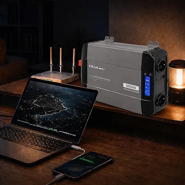 Omformare/Inverter 12V till 230V  - 1500/3000W - Ren sinus - QOLTEC - 5