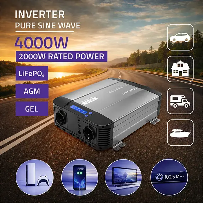 Omformare /Inverter12V till 230V - 2000/4000W - Ren sinus -QOLTEC - 3