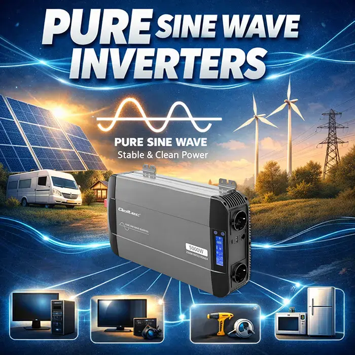 Omformare /Inverter12V till 230V - 2500/5000W - Ren sinus - QOLTEC - 6