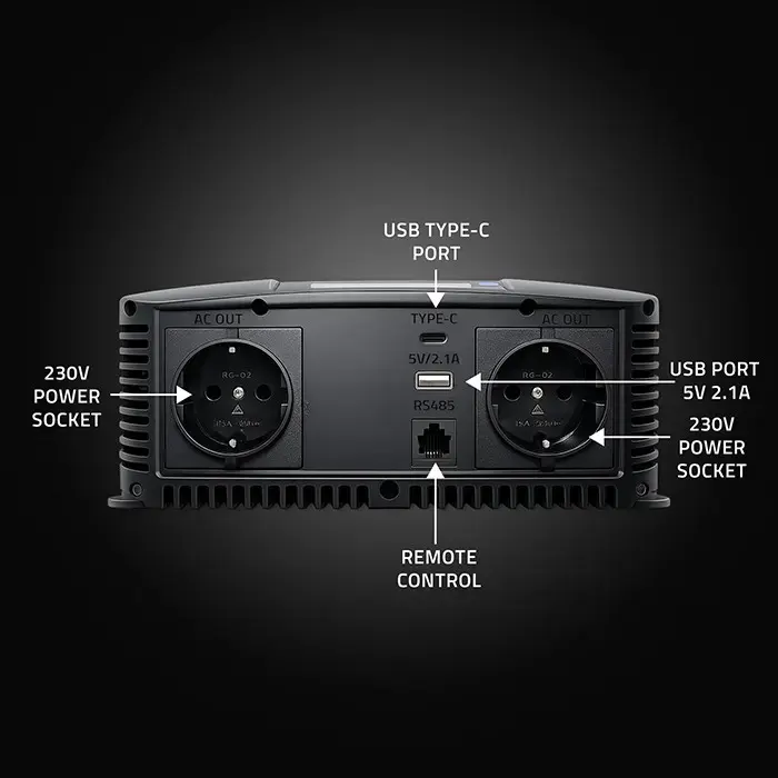 Omformare /Inverter12V till 230V - 2500/5000W - Ren sinus - QOLTEC - 9