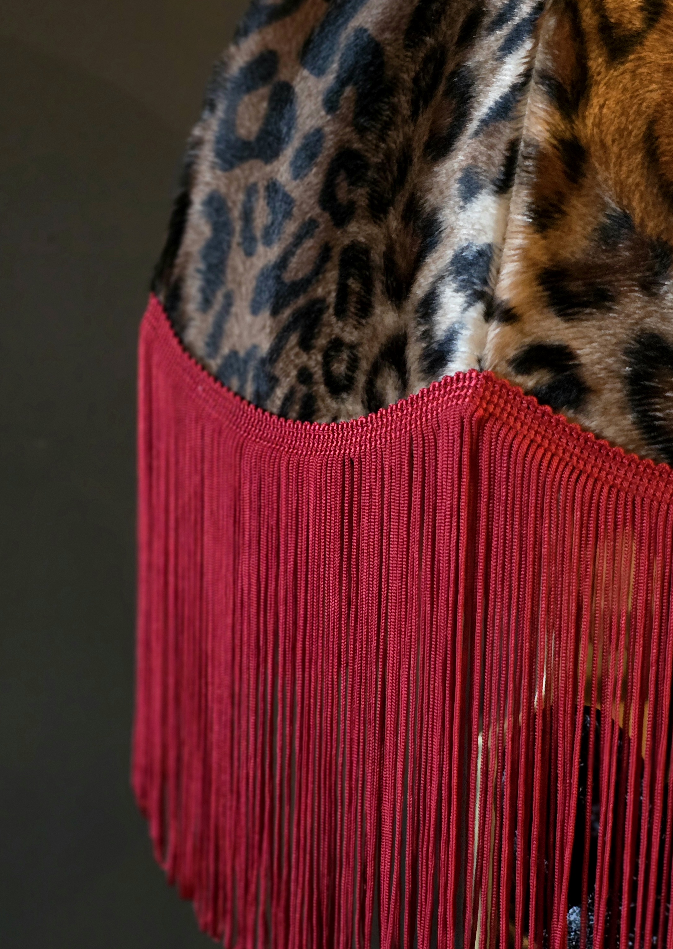 Lampskärm Frans Retro 35 - Leopard/Röd Lång Frans - 4