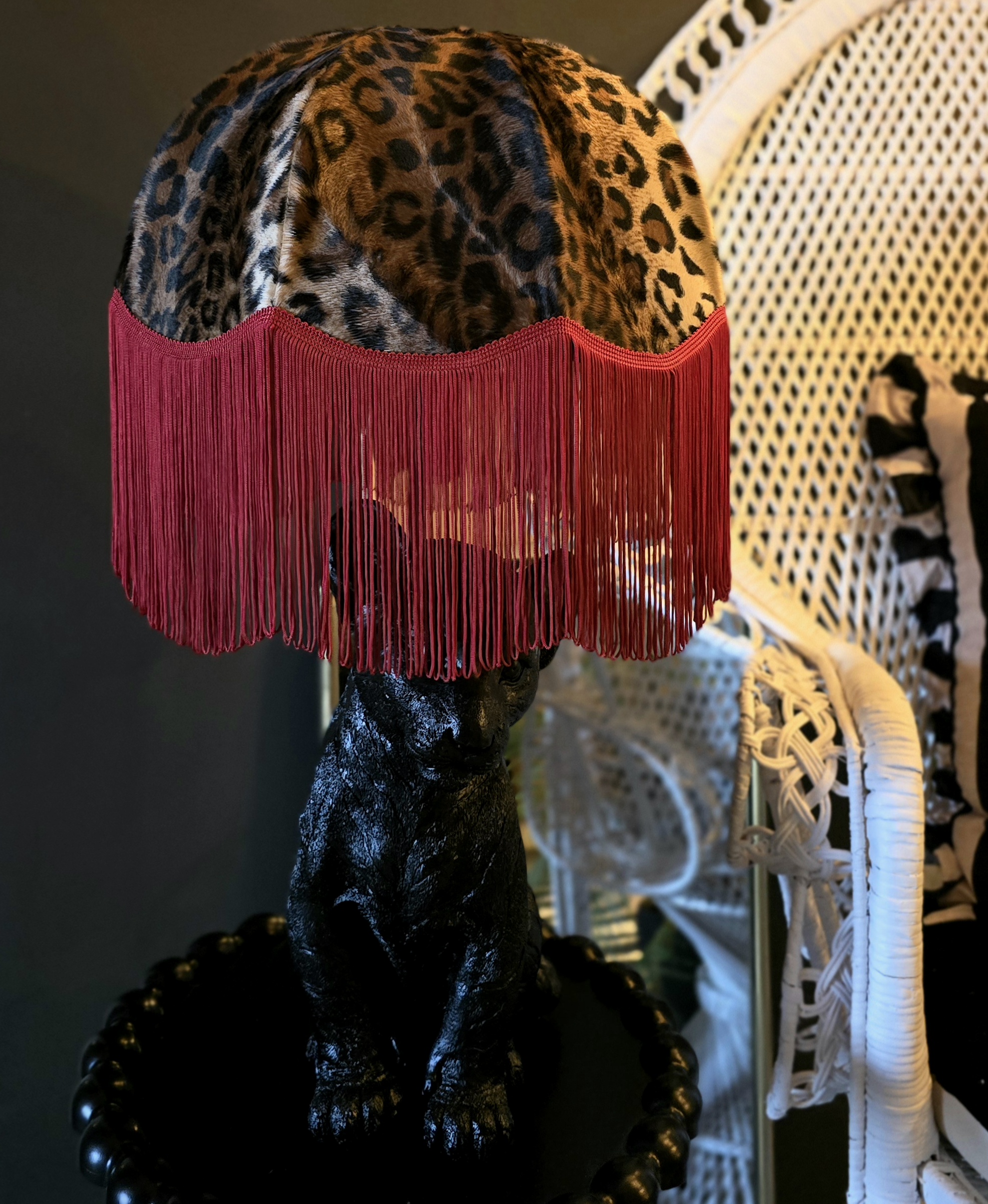 Lampskärm Frans Retro 35 - Leopard/Röd Lång Frans