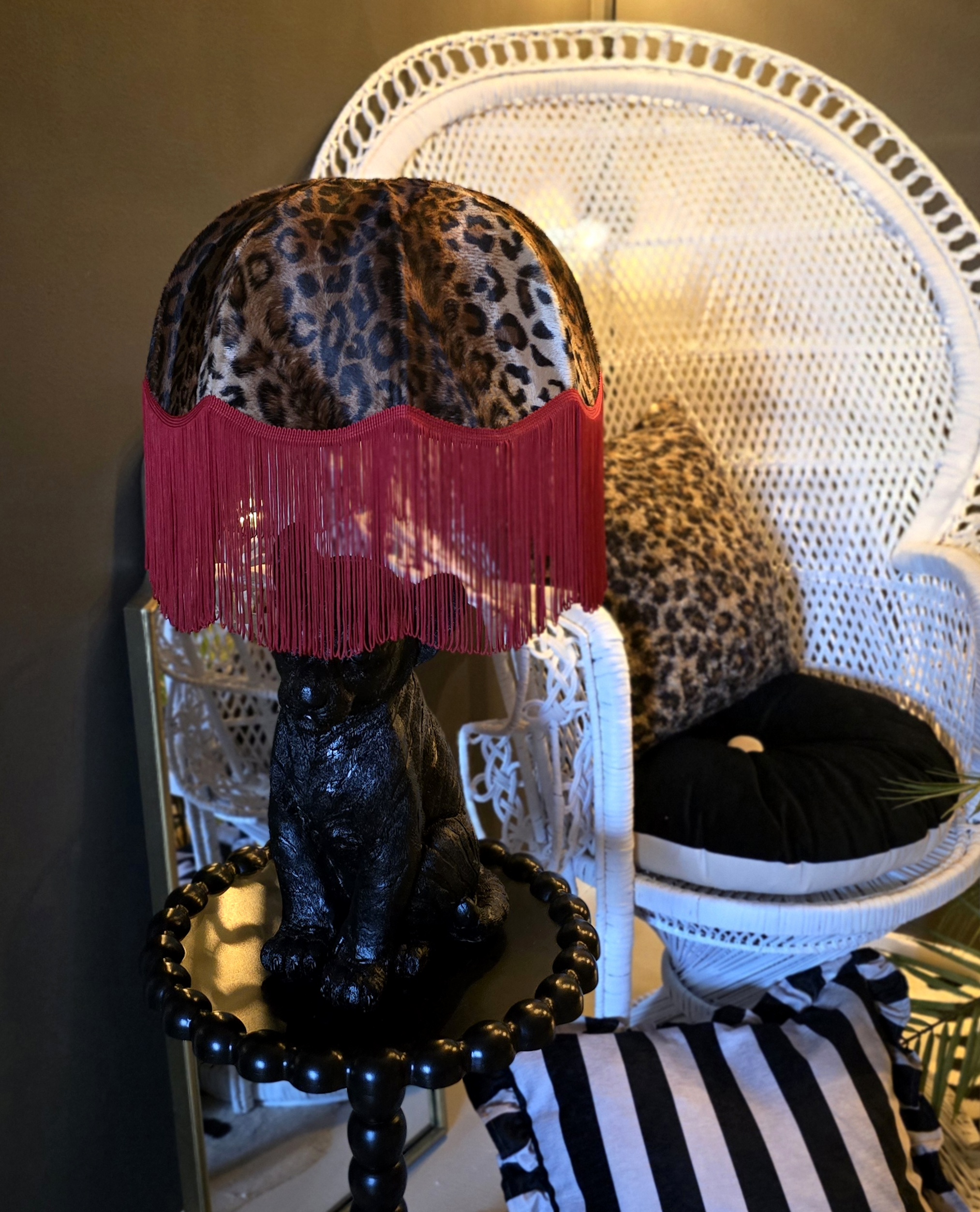 Lampskärm Frans Retro 35 - Leopard/Röd Lång Frans - 3