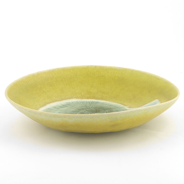 Hertha Bengtson (1960s) Unique Yellow Bowl with Shell Decor 26 cm