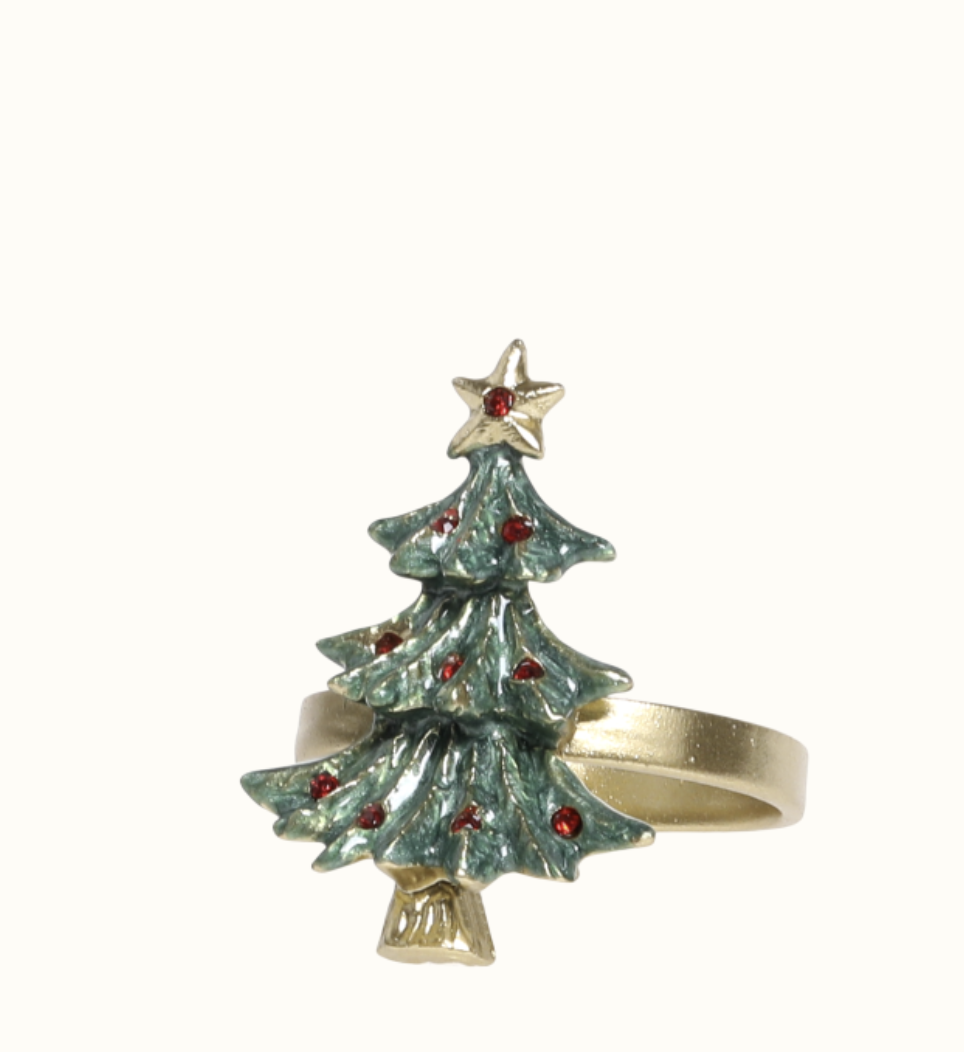 Servettring Julgran i Tenn Guldfärgad  - 3