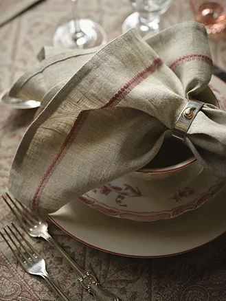Linen Napkins with Embroidery in Old Rose - 50x50cm