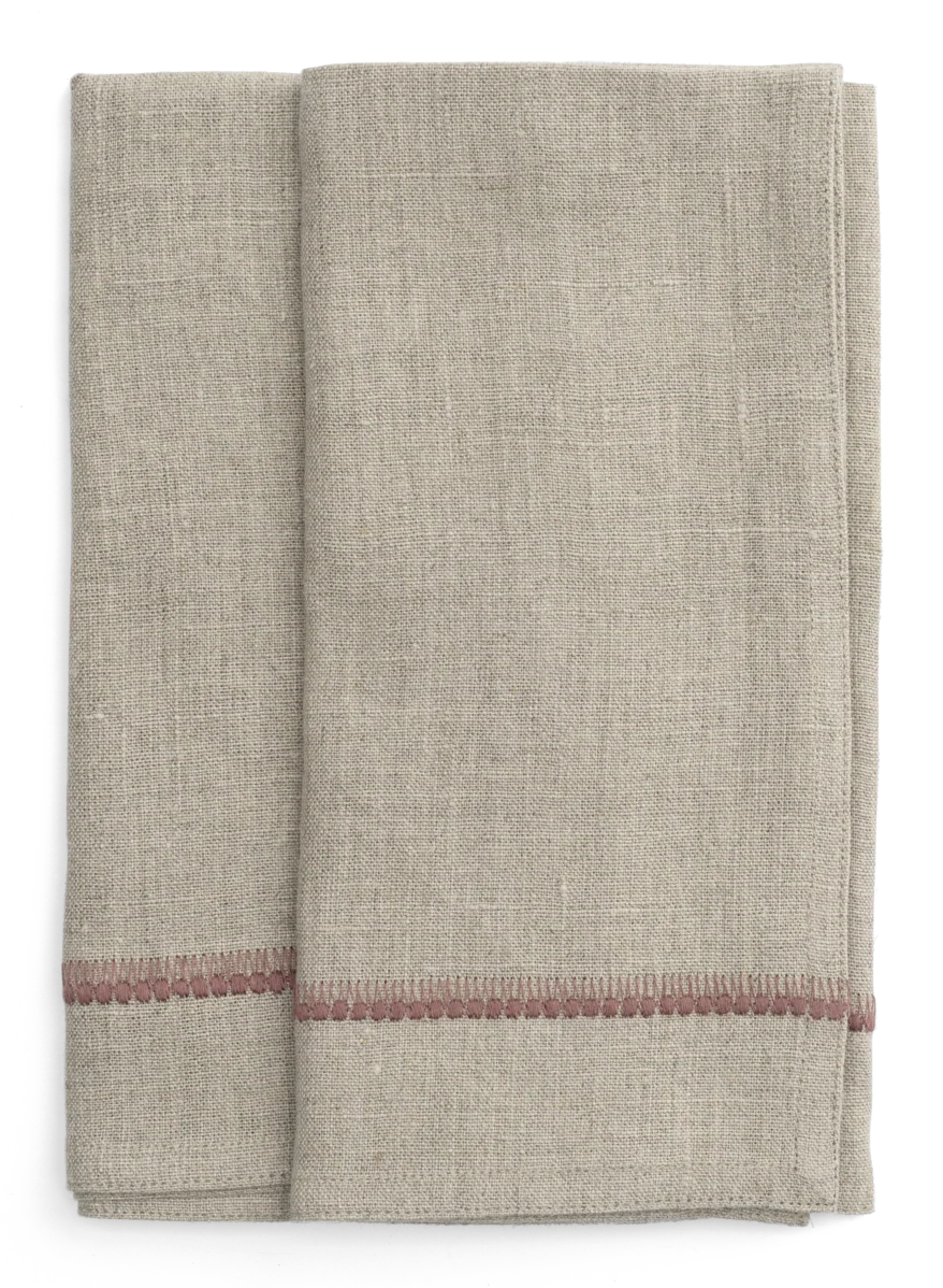 Linen Napkins with Embroidery in Old Rose - 50x50cm