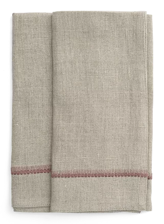 Linen Napkins with Embroidery in Old Rose - 50x50cm