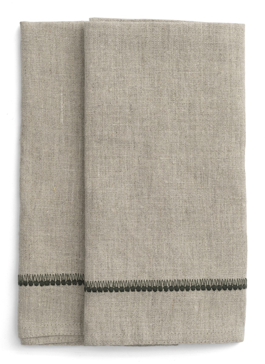 Linen Napkins with Embroidery Moss Green- 50x50cm