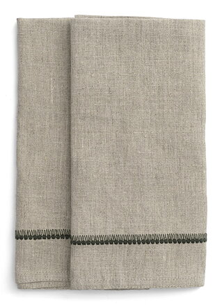 Linen Napkins with Embroidery Moss Green- 50x50cm