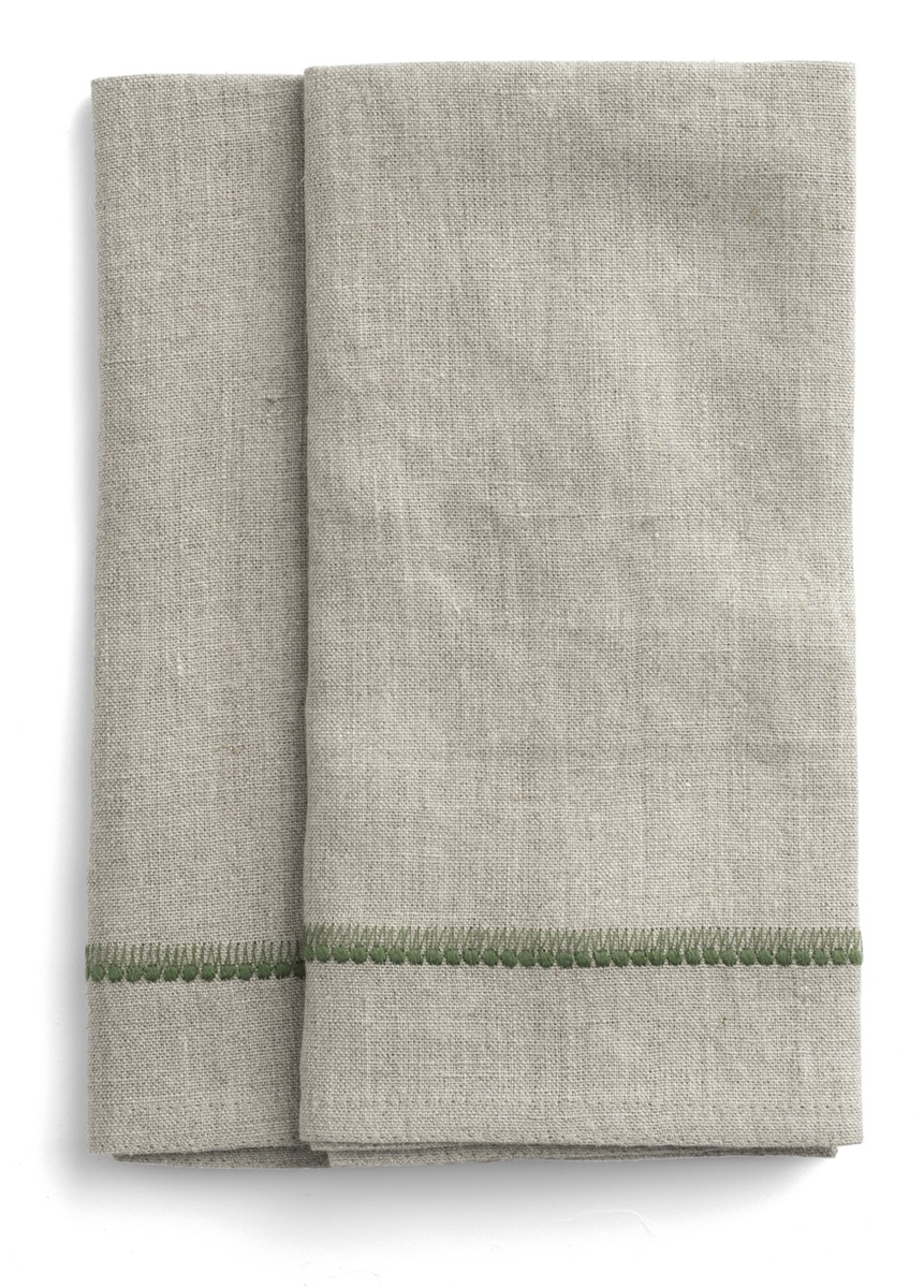 Linen Napkins with Embroidery Green- 50x50cm